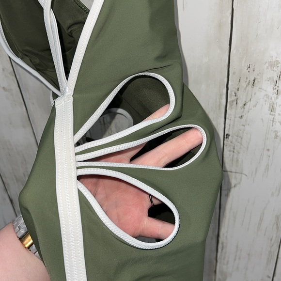 Aerie Cutout One Piece Swimsuit Olive Green Size Medium - Picture 6 of 9